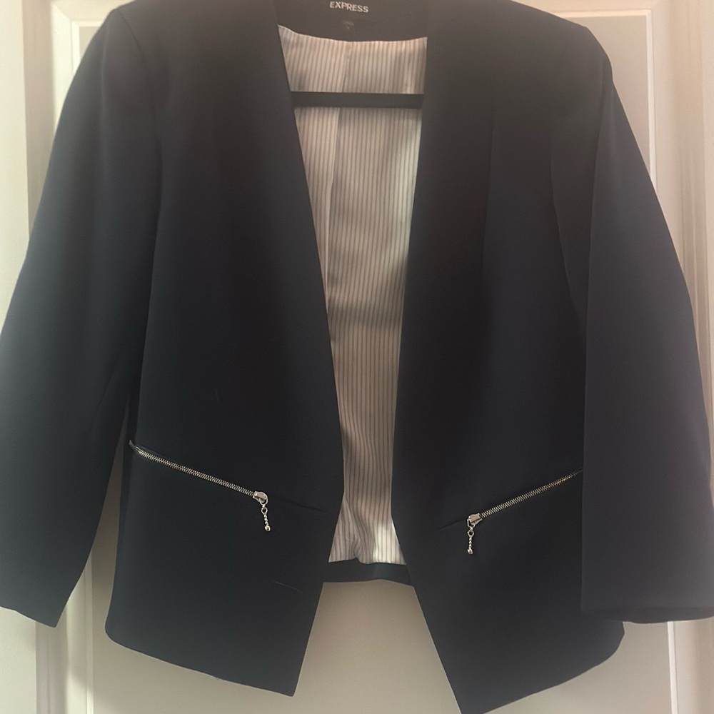 Express Women's Dark Blue Blazer with Silver Zippers